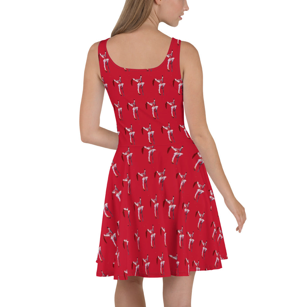 Inked Dancer Skater Dress - Red