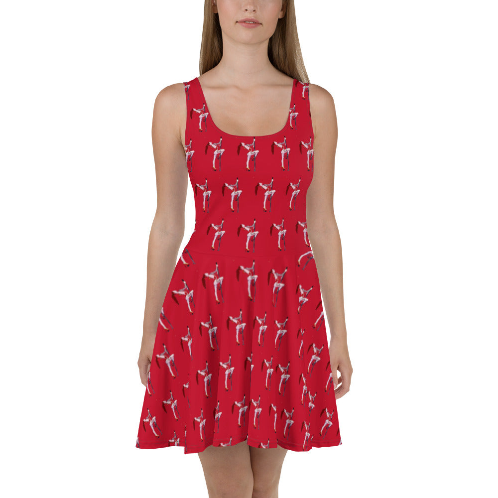 Inked Dancer Skater Dress - Red